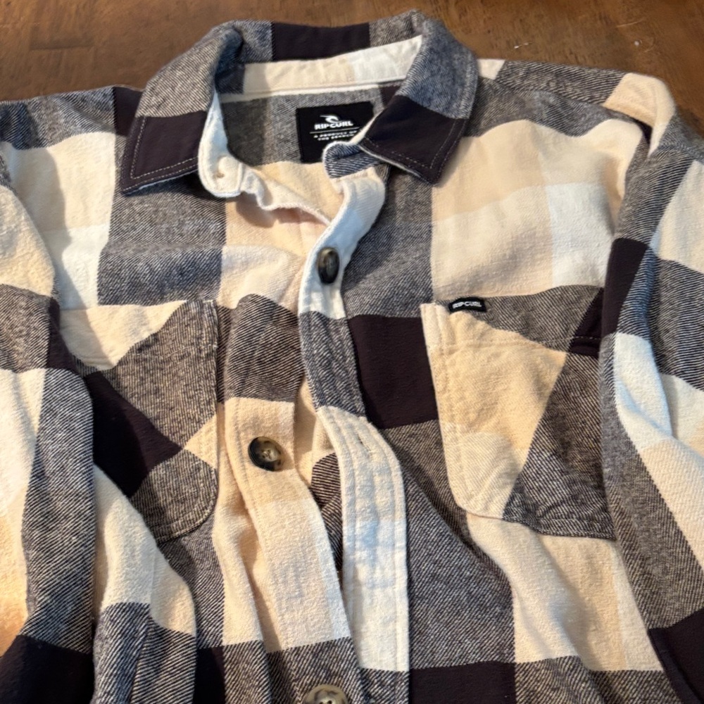 Rip Curl Cream And Black Plaid Womens Shirt - image 3